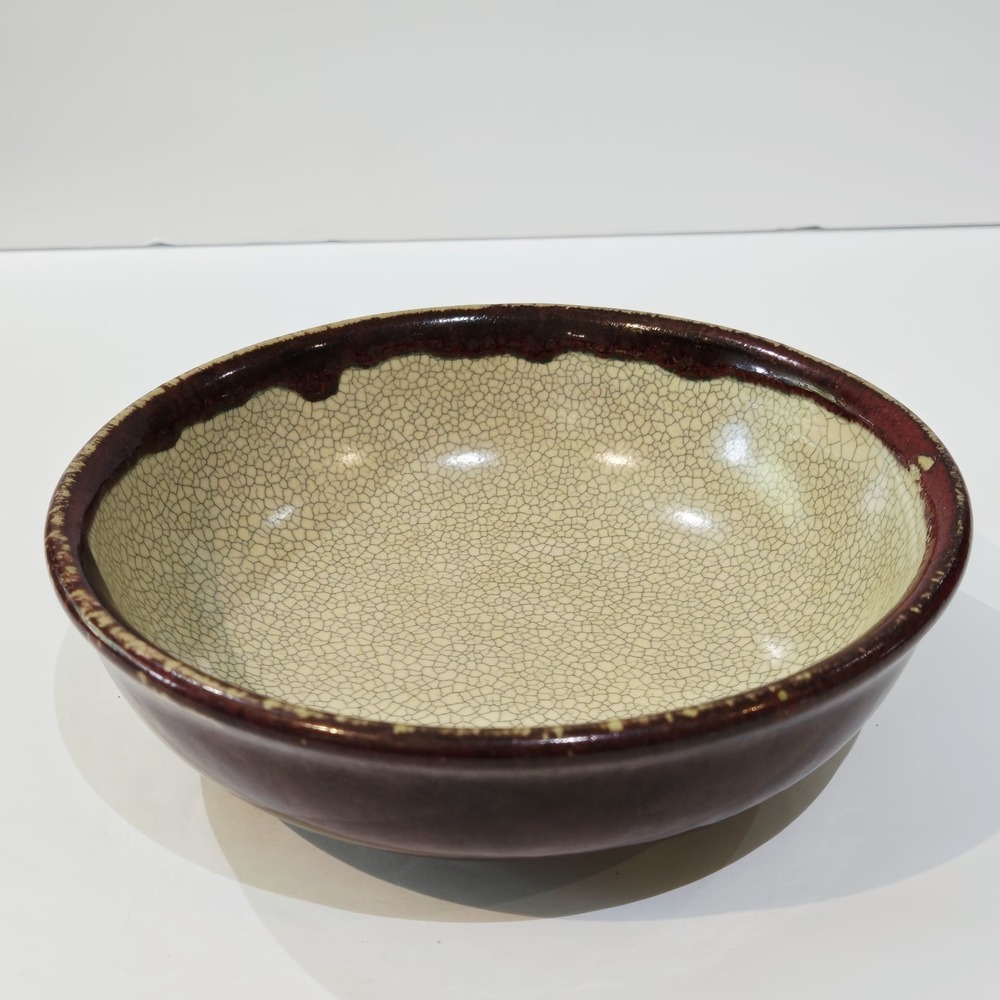 Vintage Pier 1 One Crackle Collection 7" Brown Rustic Bowl Stoneware Collectible